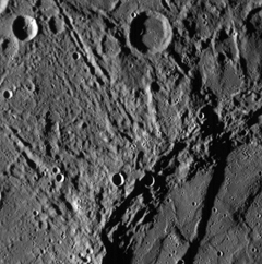 close picture January 2008 showing scarps and craters