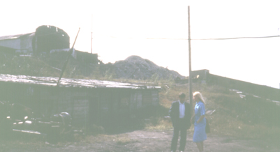 Drift coal mine at Sangar, photo by Heather Hobden 1993 - the woman is talking to the director of the mine